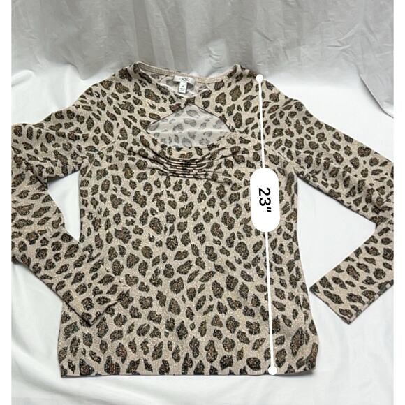 Cache Animal Print Long Sleeve Gathered Keyhole Neckline M Brown Gold Metallic - Picture 6 of 8